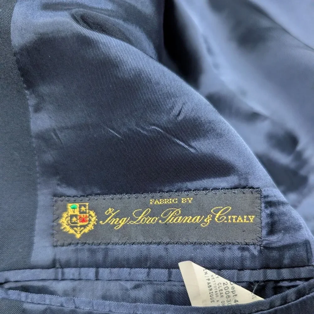 Brooks Brothers Brooksease Loro Piana Wool Blazer Size 45 L Navy Gold Buttons